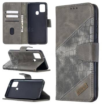 BinfenColor BF04 Color Block Stitching Crocodile Leather Case Cover for Samsung Galaxy A21s - Gray