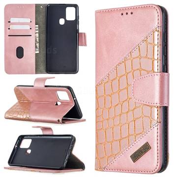 BinfenColor BF04 Color Block Stitching Crocodile Leather Case Cover for Samsung Galaxy A21s - Rose Gold