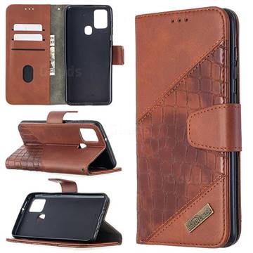 BinfenColor BF04 Color Block Stitching Crocodile Leather Case Cover for Samsung Galaxy A21s - Brown