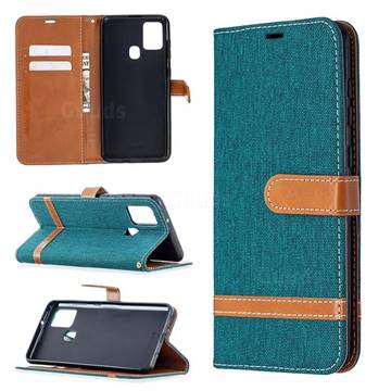 Jeans Cowboy Denim Leather Wallet Case for Samsung Galaxy A21s - Green