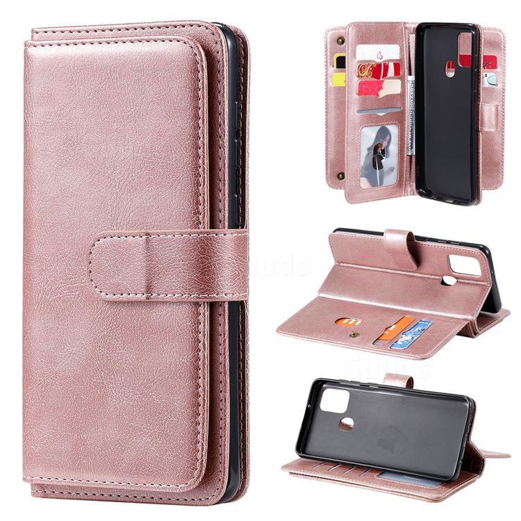 Multi-function Ten Card Slots and Photo Frame PU Leather Wallet Phone Case Cover for Samsung Galaxy A21s - Rose Gold