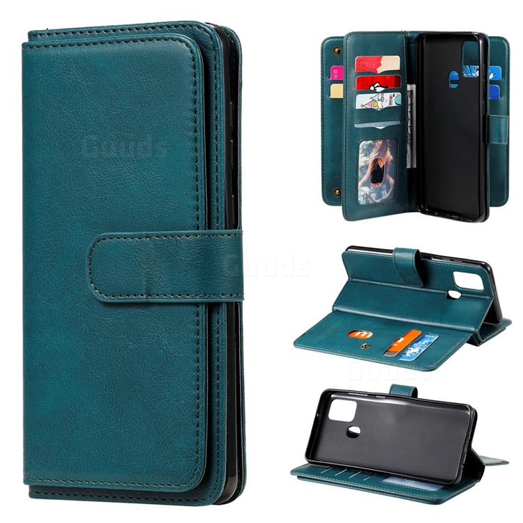 Multi-function Ten Card Slots and Photo Frame PU Leather Wallet Phone Case Cover for Samsung Galaxy A21s - Dark Green