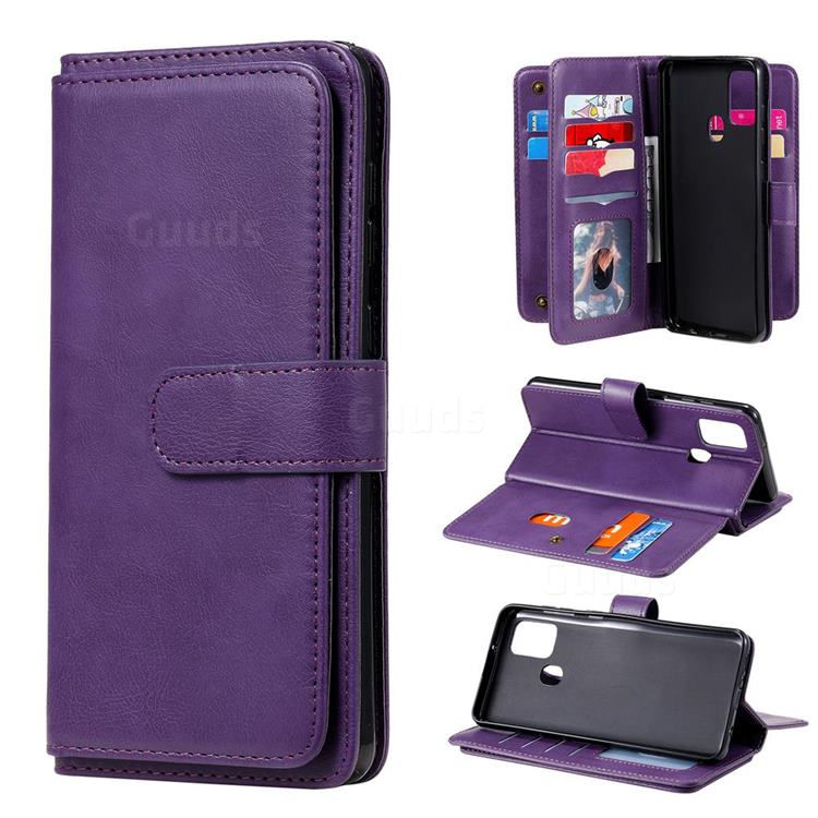Multi-function Ten Card Slots and Photo Frame PU Leather Wallet Phone Case Cover for Samsung Galaxy A21s - Violet