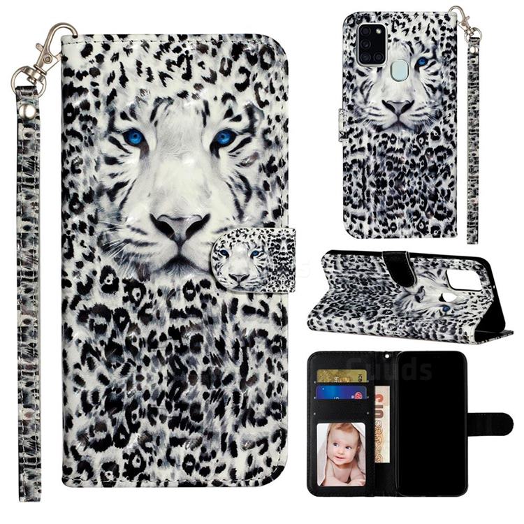White Leopard 3D Leather Phone Holster Wallet Case for Samsung Galaxy A21s