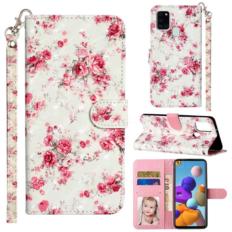 Rambler Rose Flower 3D Leather Phone Holster Wallet Case for Samsung Galaxy A21s