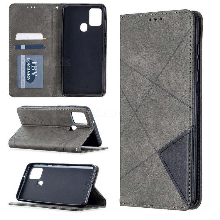 Prismatic Slim Magnetic Sucking Stitching Wallet Flip Cover for Samsung Galaxy A21s - Gray