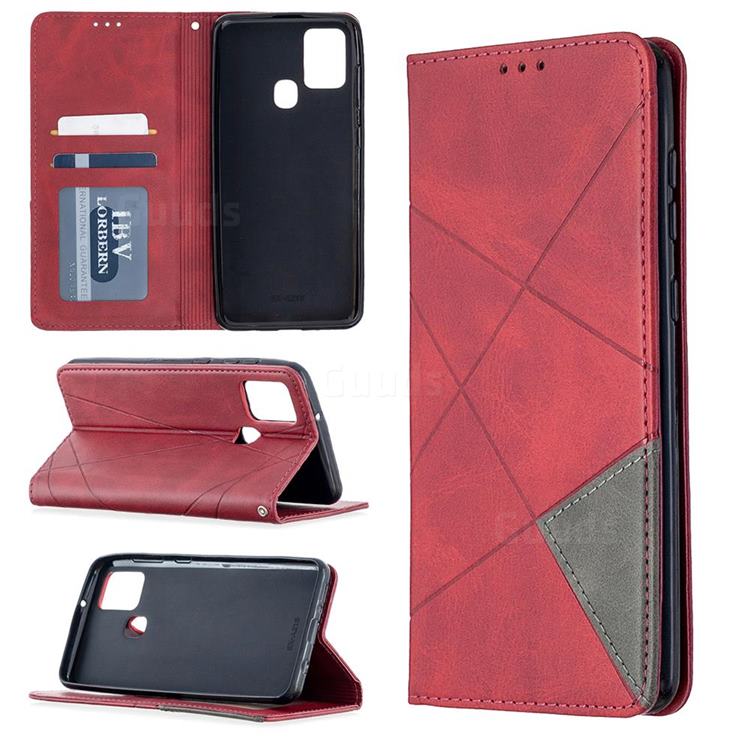 Prismatic Slim Magnetic Sucking Stitching Wallet Flip Cover for Samsung Galaxy A21s - Red