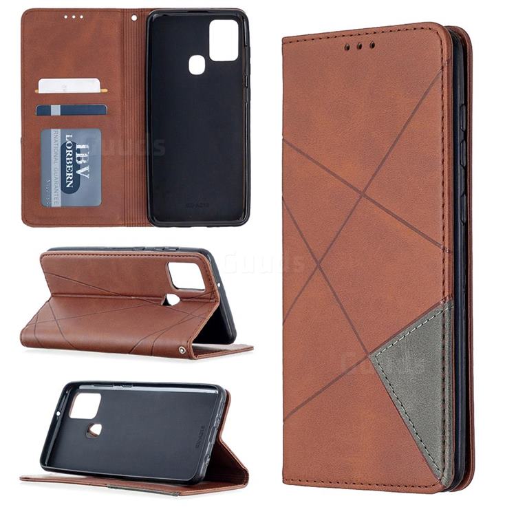 Prismatic Slim Magnetic Sucking Stitching Wallet Flip Cover for Samsung Galaxy A21s - Brown