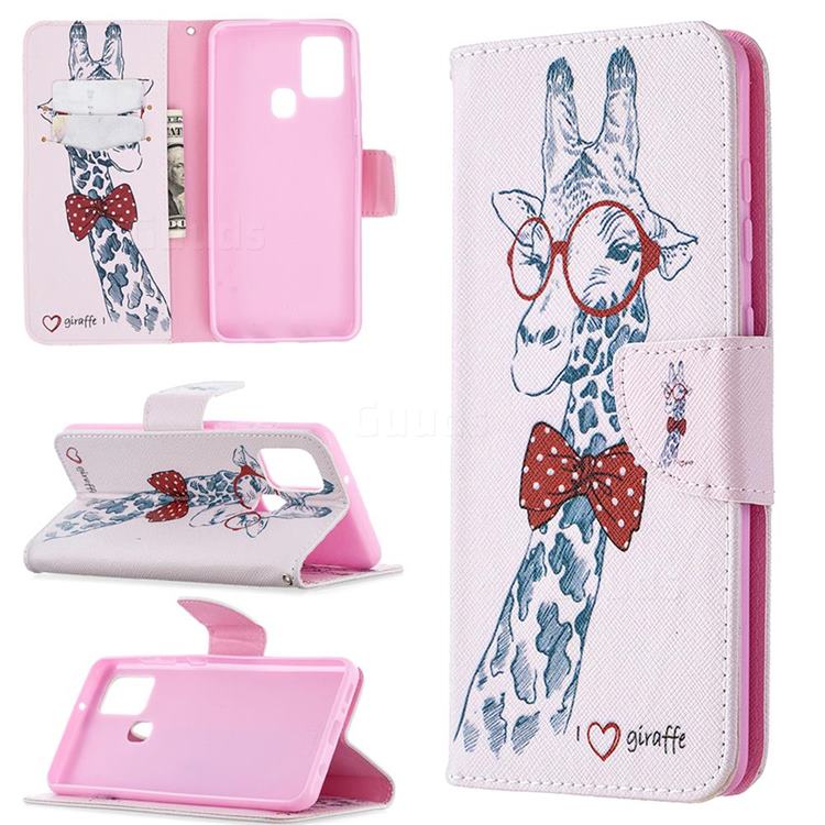 Glasses Giraffe Leather Wallet Case for Samsung Galaxy A21s