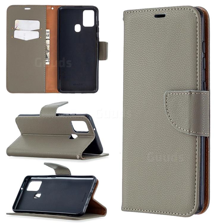 Classic Luxury Litchi Leather Phone Wallet Case for Samsung Galaxy A21s - Gray