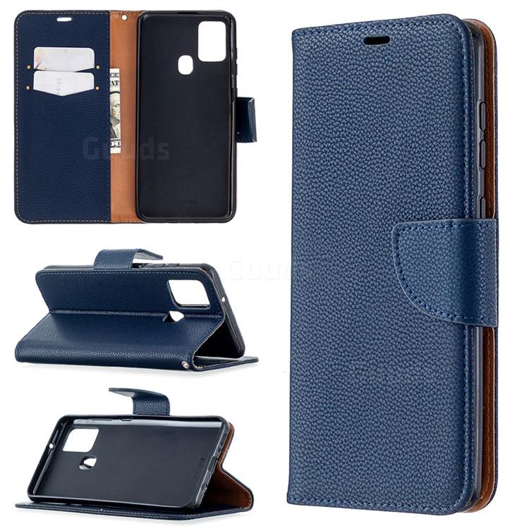 Classic Luxury Litchi Leather Phone Wallet Case for Samsung Galaxy A21s - Blue