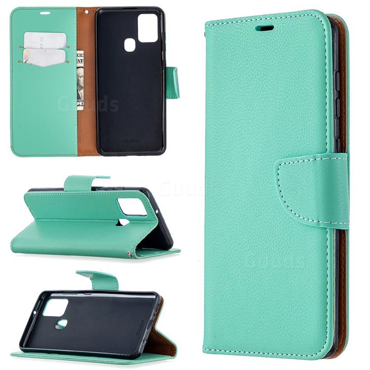 Classic Luxury Litchi Leather Phone Wallet Case for Samsung Galaxy A21s - Green