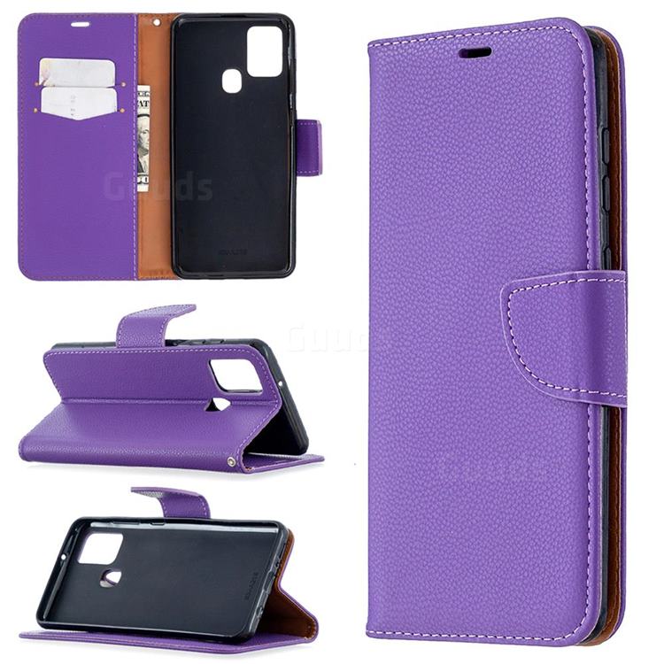 Classic Luxury Litchi Leather Phone Wallet Case for Samsung Galaxy A21s - Purple