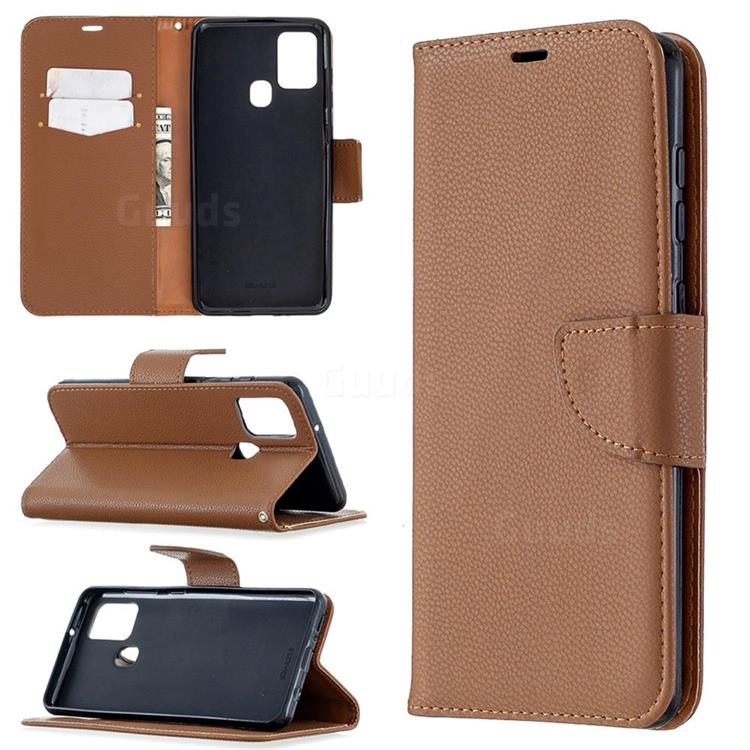 Classic Luxury Litchi Leather Phone Wallet Case for Samsung Galaxy A21s - Brown