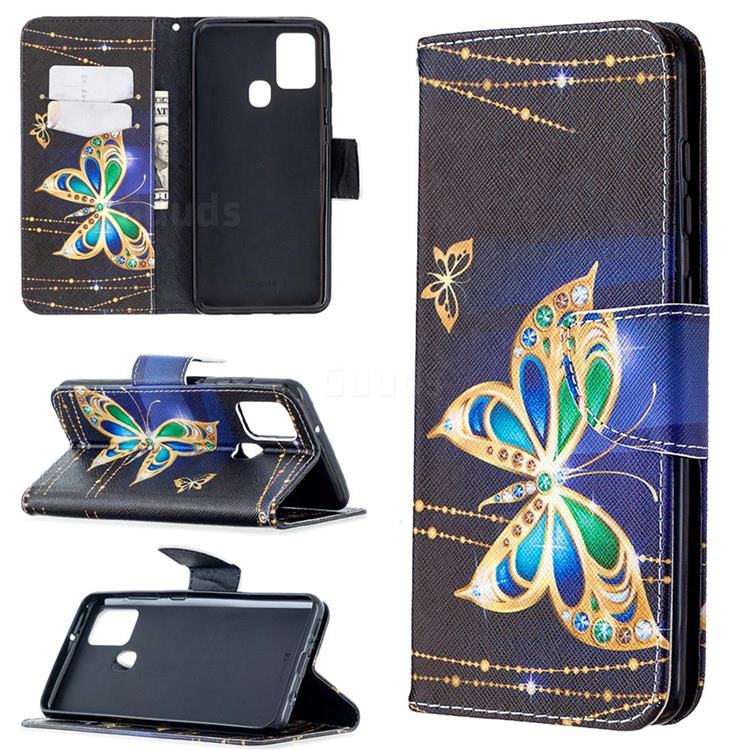 Golden Shining Butterfly Leather Wallet Case for Samsung Galaxy A21s
