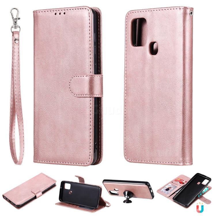 Retro Greek Detachable Magnetic PU Leather Wallet Phone Case for Samsung Galaxy A21s - Rose Gold