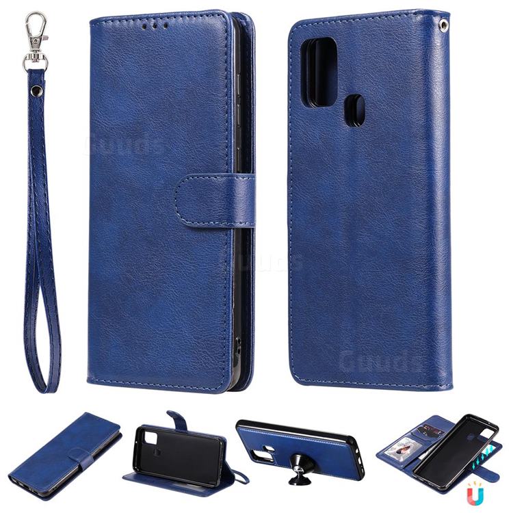 Retro Greek Detachable Magnetic PU Leather Wallet Phone Case for Samsung Galaxy A21s - Blue