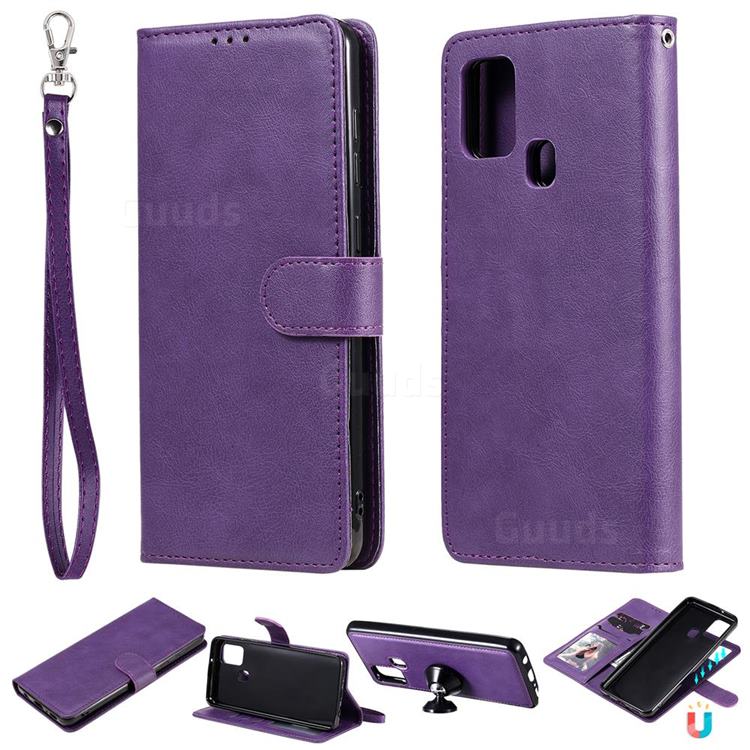 Retro Greek Detachable Magnetic PU Leather Wallet Phone Case for Samsung Galaxy A21s - Purple