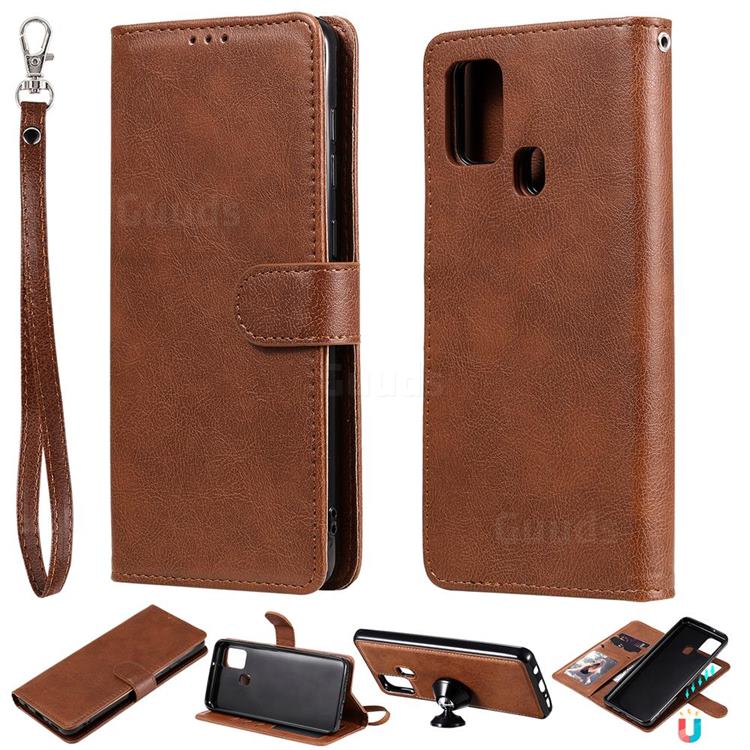 Retro Greek Detachable Magnetic PU Leather Wallet Phone Case for Samsung Galaxy A21s - Brown