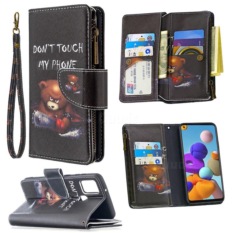 Chainsaw Bear Binfen Color BF03 Retro Zipper Leather Wallet Phone Case for Samsung Galaxy A21s