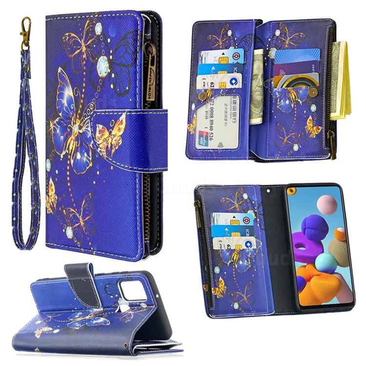Purple Butterfly Binfen Color BF03 Retro Zipper Leather Wallet Phone Case for Samsung Galaxy A21s