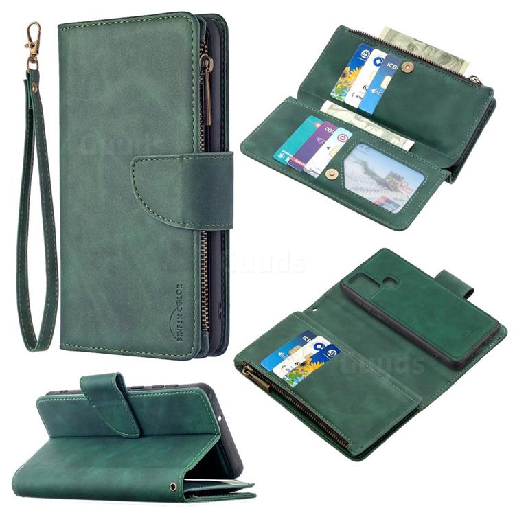 Binfen Color BF02 Sensory Buckle Zipper Multifunction Leather Phone Wallet for Samsung Galaxy A21s - Dark Green