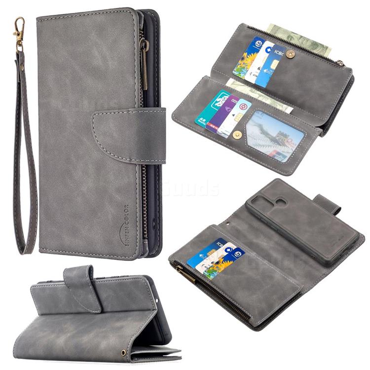 Binfen Color BF02 Sensory Buckle Zipper Multifunction Leather Phone Wallet for Samsung Galaxy A21s - Gray