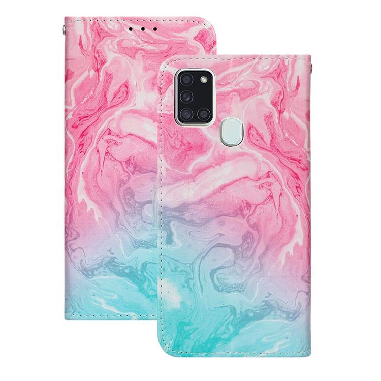Pink Green Marble PU Leather Wallet Case for Samsung Galaxy A21s