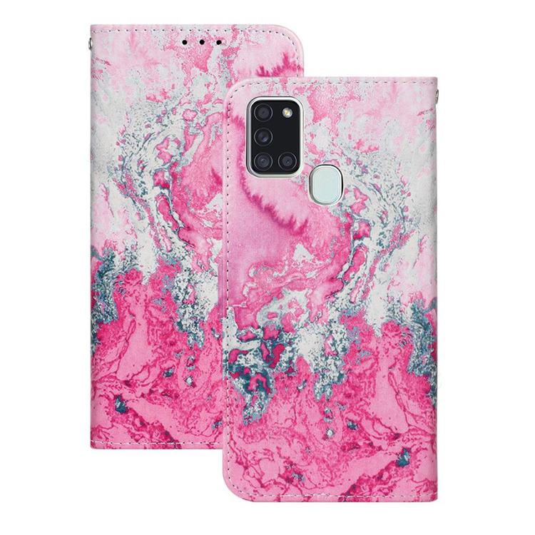 Pink Seawater PU Leather Wallet Case for Samsung Galaxy A21s