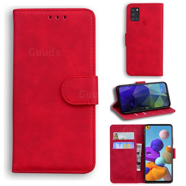 Retro Classic Skin Feel Leather Wallet Phone Case for Samsung Galaxy A21s - Red