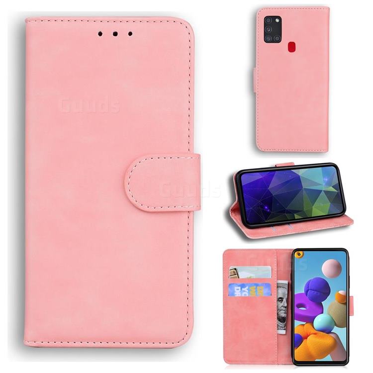 Retro Classic Skin Feel Leather Wallet Phone Case for Samsung Galaxy A21s - Pink