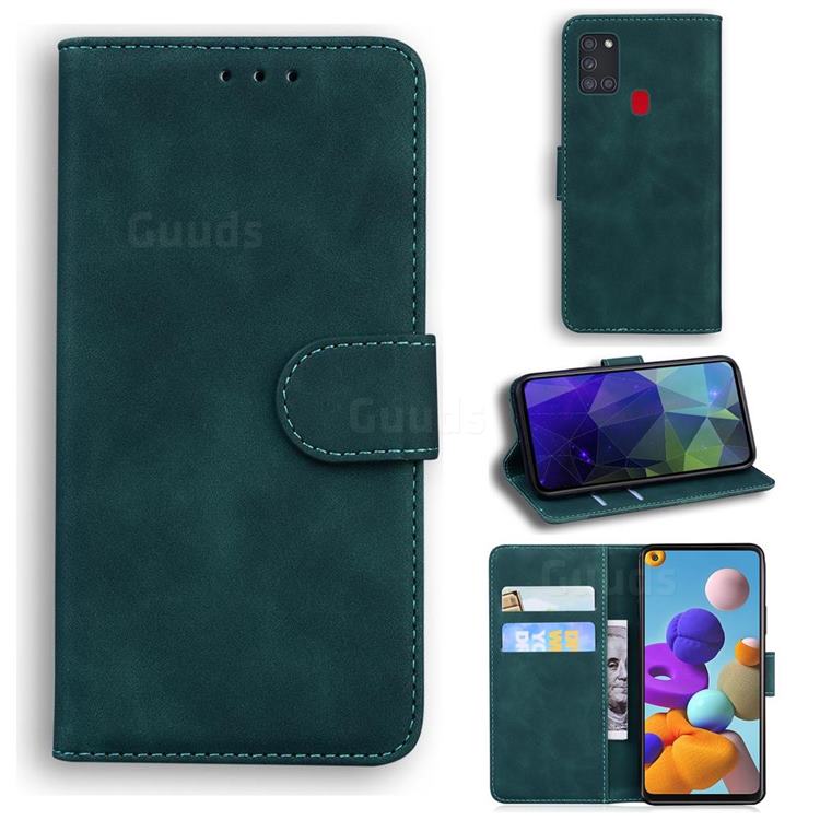 Retro Classic Skin Feel Leather Wallet Phone Case for Samsung Galaxy A21s - Green