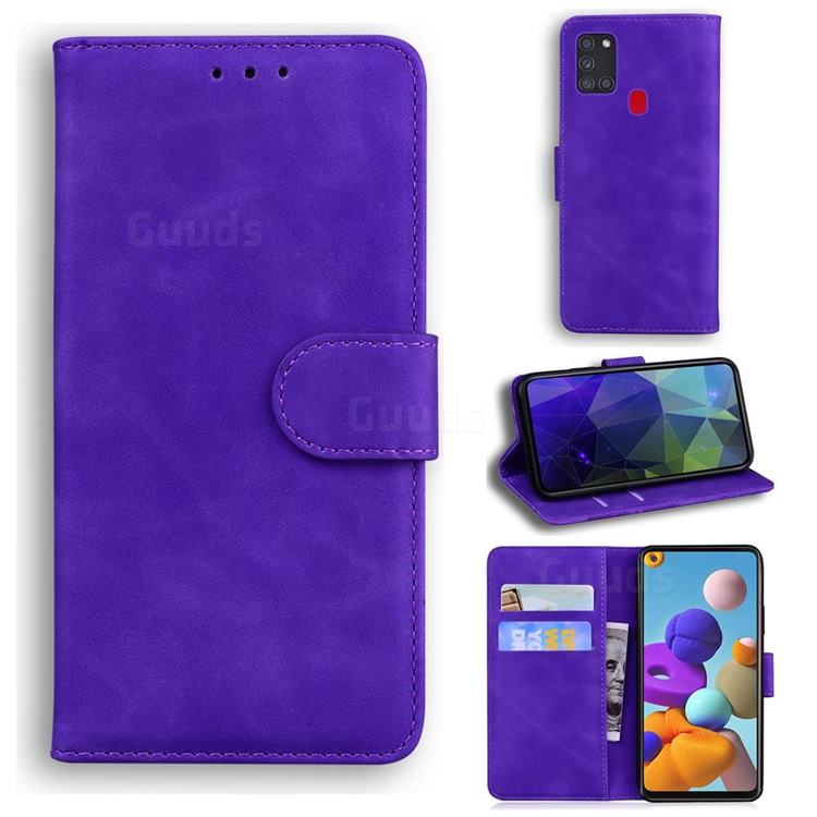 Retro Classic Skin Feel Leather Wallet Phone Case for Samsung Galaxy A21s - Purple