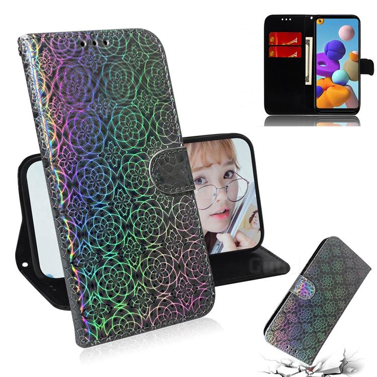 Laser Circle Shining Leather Wallet Phone Case for Samsung Galaxy A21s - Silver