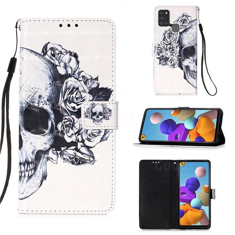 Skull Flower 3D Painted Leather Wallet Case for Samsung Galaxy A21s