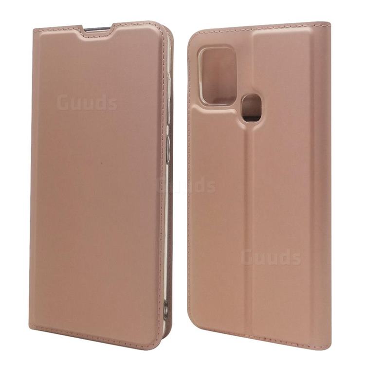 Ultra Slim Card Magnetic Automatic Suction Leather Wallet Case for Samsung Galaxy A21s - Rose Gold