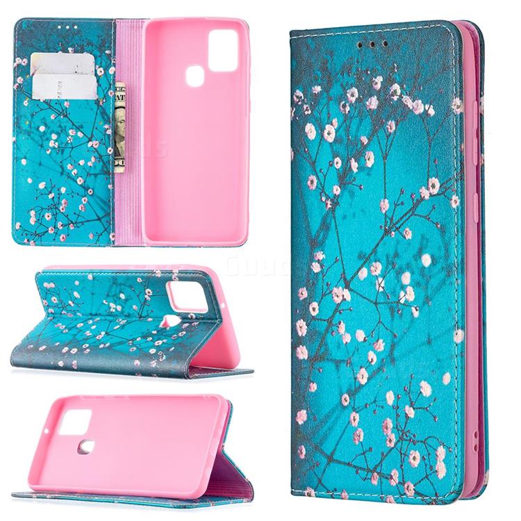 Plum Blossom Slim Magnetic Attraction Wallet Flip Cover for Samsung Galaxy A21s