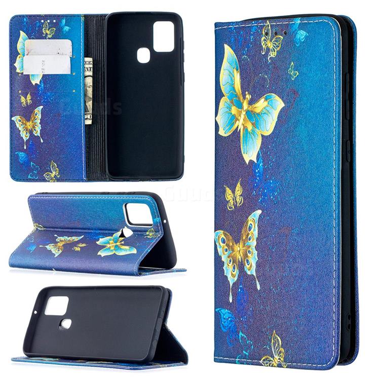 Gold Butterfly Slim Magnetic Attraction Wallet Flip Cover for Samsung Galaxy A21s