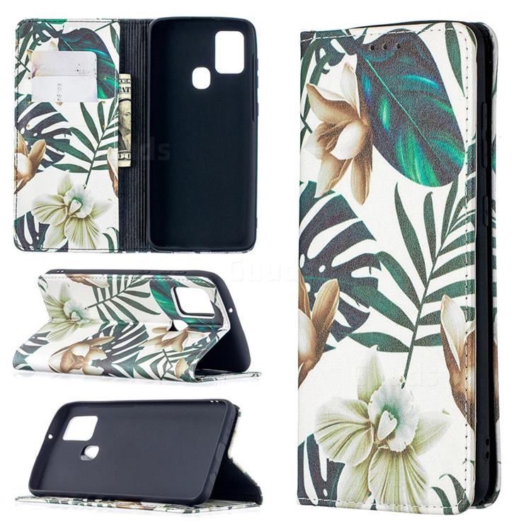 Flower Leaf Slim Magnetic Attraction Wallet Flip Cover for Samsung Galaxy A21s