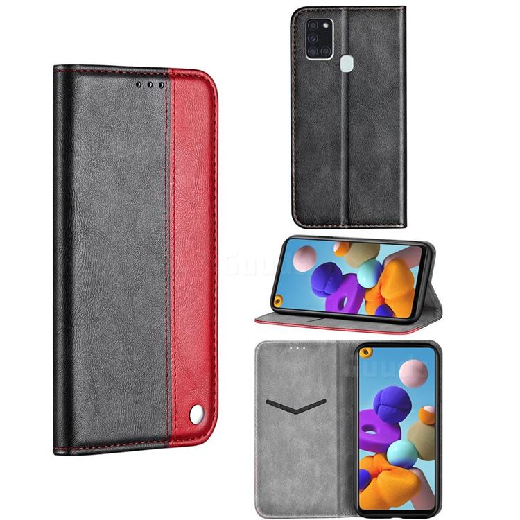 Classic Business Ultra Slim Magnetic Sucking Stitching Flip Cover for Samsung Galaxy A21s - Red
