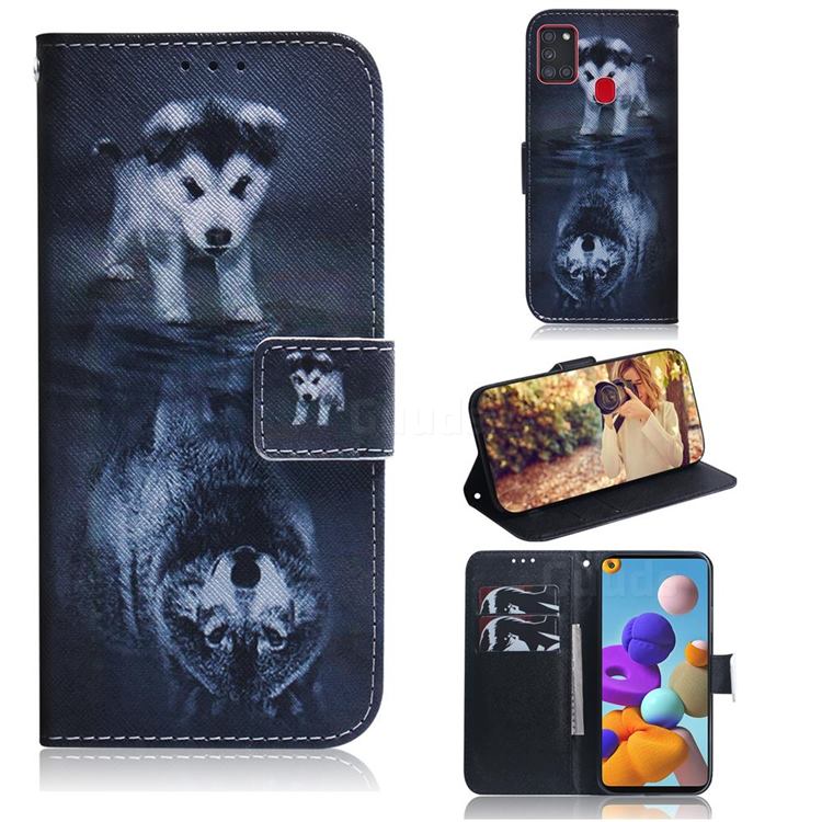 Wolf and Dog PU Leather Wallet Case for Samsung Galaxy A21s