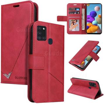 GQ.UTROBE Right Angle Silver Pendant Leather Wallet Phone Case for Samsung Galaxy A21s - Red