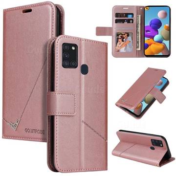 GQ.UTROBE Right Angle Silver Pendant Leather Wallet Phone Case for Samsung Galaxy A21s - Rose Gold