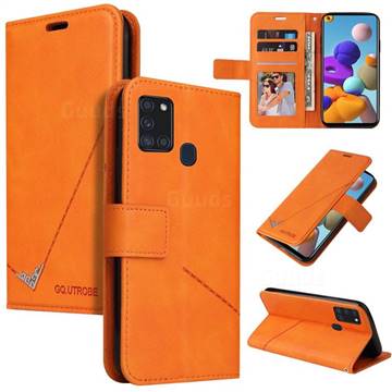 GQ.UTROBE Right Angle Silver Pendant Leather Wallet Phone Case for Samsung Galaxy A21s - Orange