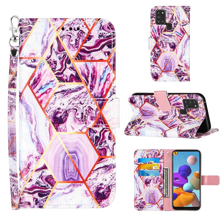 Dream Purple Stitching Color Marble Leather Wallet Case for Samsung Galaxy A21s