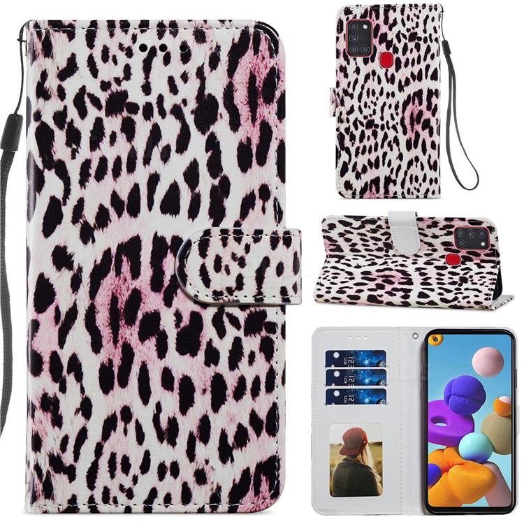 Leopard Smooth Leather Phone Wallet Case for Samsung Galaxy A21s