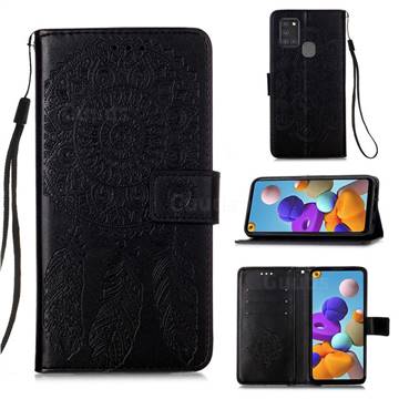 Embossing Dream Catcher Mandala Flower Leather Wallet Case for Samsung Galaxy A21s - Black