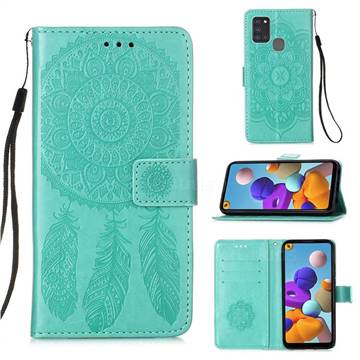 Embossing Dream Catcher Mandala Flower Leather Wallet Case for Samsung Galaxy A21s - Green