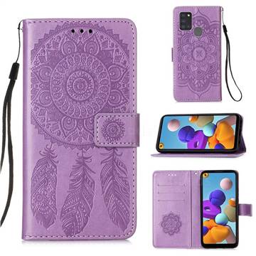 Embossing Dream Catcher Mandala Flower Leather Wallet Case for Samsung Galaxy A21s - Purple