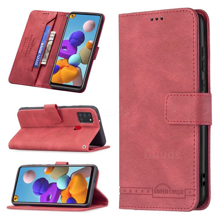 Binfen Color RFID Blocking Leather Wallet Case for Samsung Galaxy A21s - Red